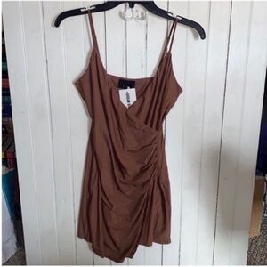 Lumiere Urban Outfitters Draped Spaghetti Strap Mini Dress Brown Size S